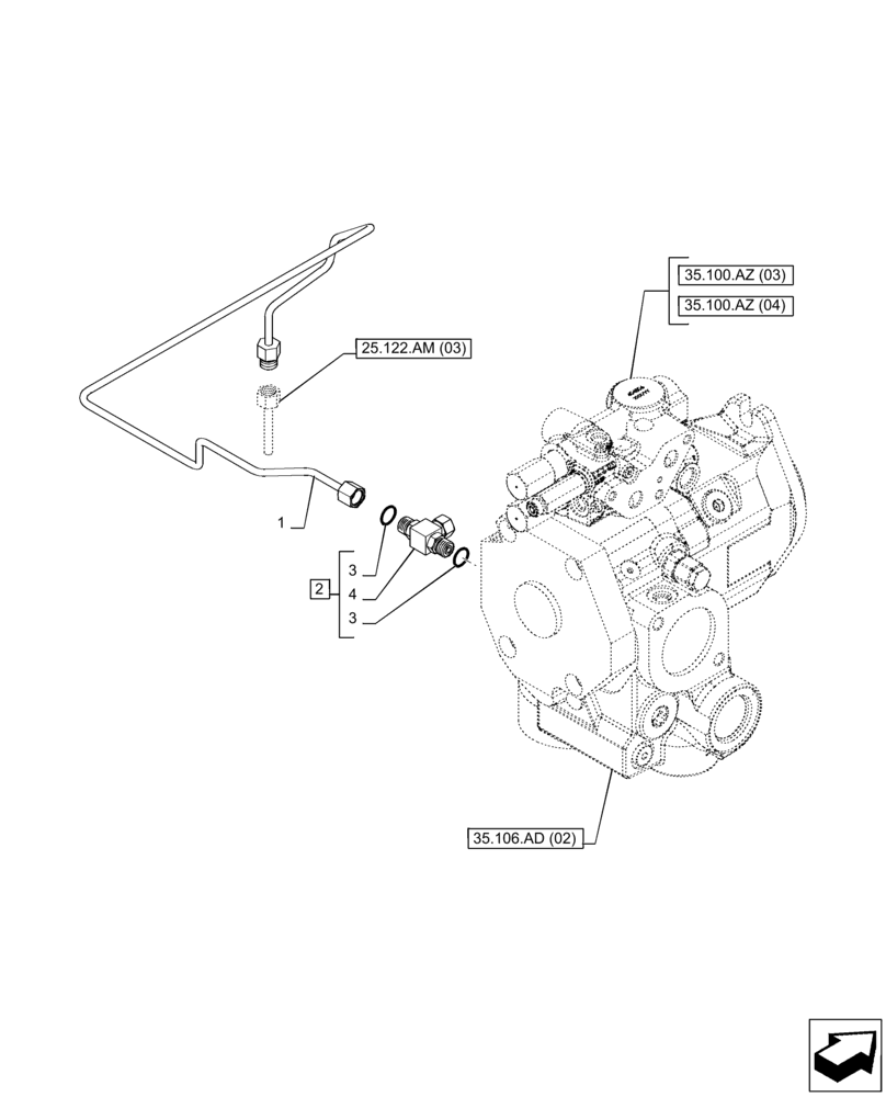 Схема запчастей Case IH PUMA 150 CVT - (25.122.AM[04]) - VAR - 758045, 758046 - FRONT AXLE, SUSPENDED, CONTROL VALVE, LINE, CVT (25) - FRONT AXLE SYSTEM