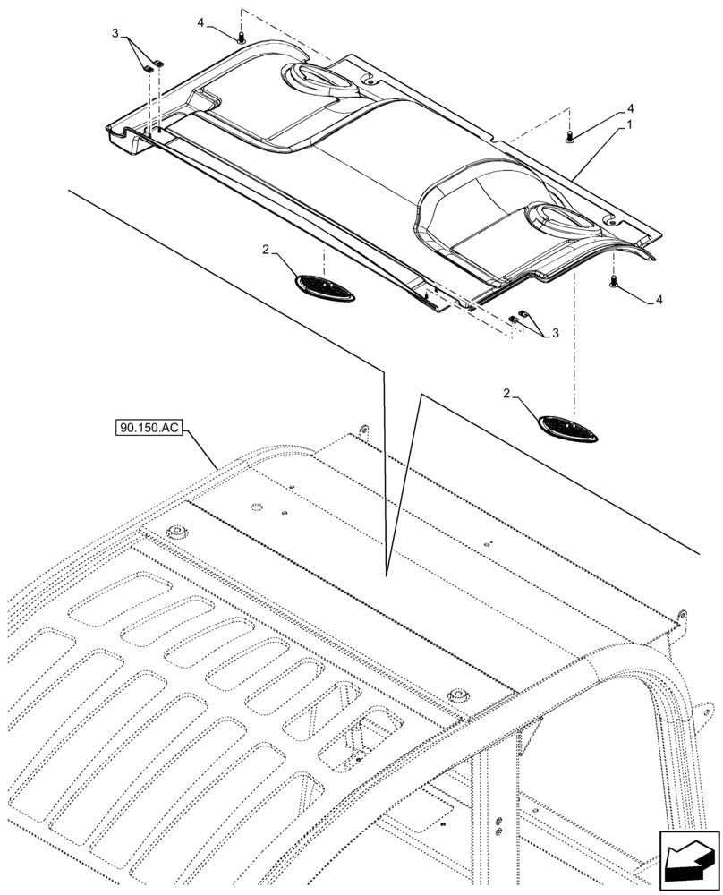 Схема запчастей Case IH FARMLIFT 742 - (90.160.AX[01]) - CAB HEADLINER - END YR 27-APR-2015 (90) - PLATFORM, CAB, BODYWORK AND DECALS