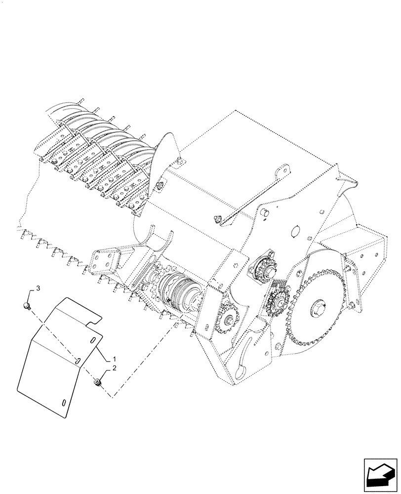 Схема запчастей Case IH RB465 - (90.105.AS[02]) - VAR - 726805, 726826, 726959 - PICK-UP CLUTCH SHIELD, 1.8M ROTOR WITH ASSIST ROLL (90) - PLATFORM, CAB, BODYWORK AND DECALS