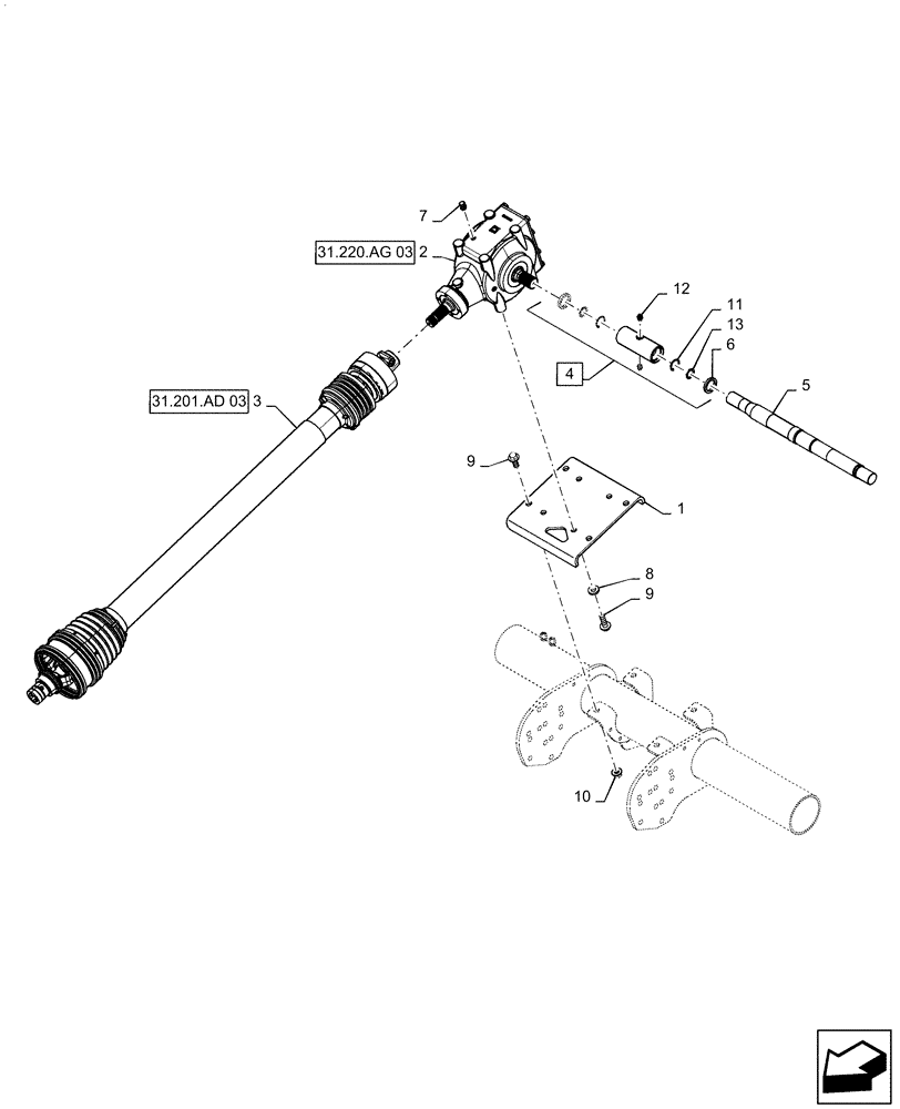 Схема запчастей Case IH RB465 - (31.220.AL[03]) - VAR - 726871 - GEARBOX AND DRIVE, HEAVY DUTY, 540 RPM, YFN188618 AND PRIOR (31) - IMPLEMENT POWER TAKE OFF