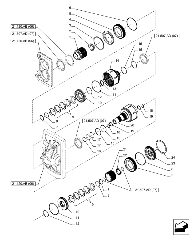 Схема запчастей Case IH PUMA 220 CVT - (21.507.AF) - VAR - 337427, 337433, 391138, 758022 - CENTRAL REDUCTION GEAR, CLUTCH, CVT (21) - TRANSMISSION