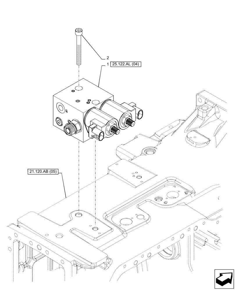 Схема запчастей Case IH PUMA 200 CVT - (25.122.AL[03]) - VAR - 758048, 758049 - FRONT AXLE, SUSPENDED, CONTROL VALVE, CVT (25) - FRONT AXLE SYSTEM