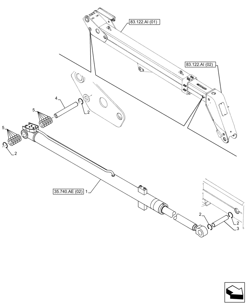 Схема запчастей Case IH FARMLIFT 632 - (35.740.AE[01]) - BOOM CYLINDER (6M) (35) - HYDRAULIC SYSTEMS