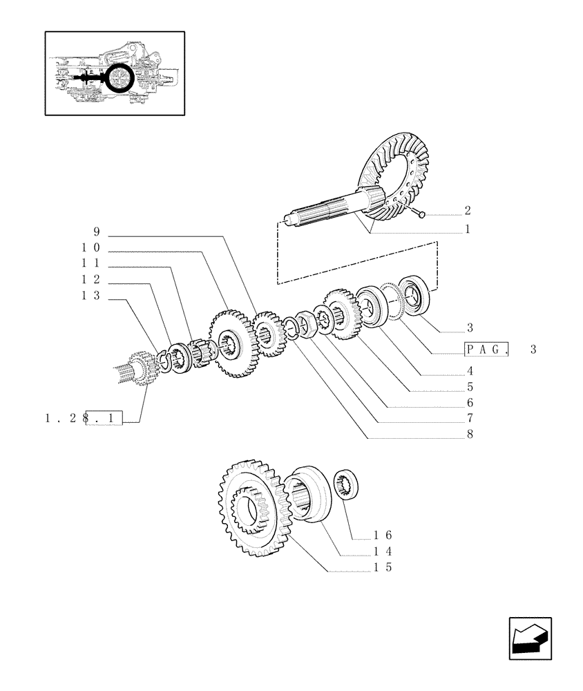 Схема запчастей Case IH JX100U - (1.32.1[01]) - CENTRAL REDUCTION GEARS - SLOW SPEED DRIVEN GEAR (03) - TRANSMISSION