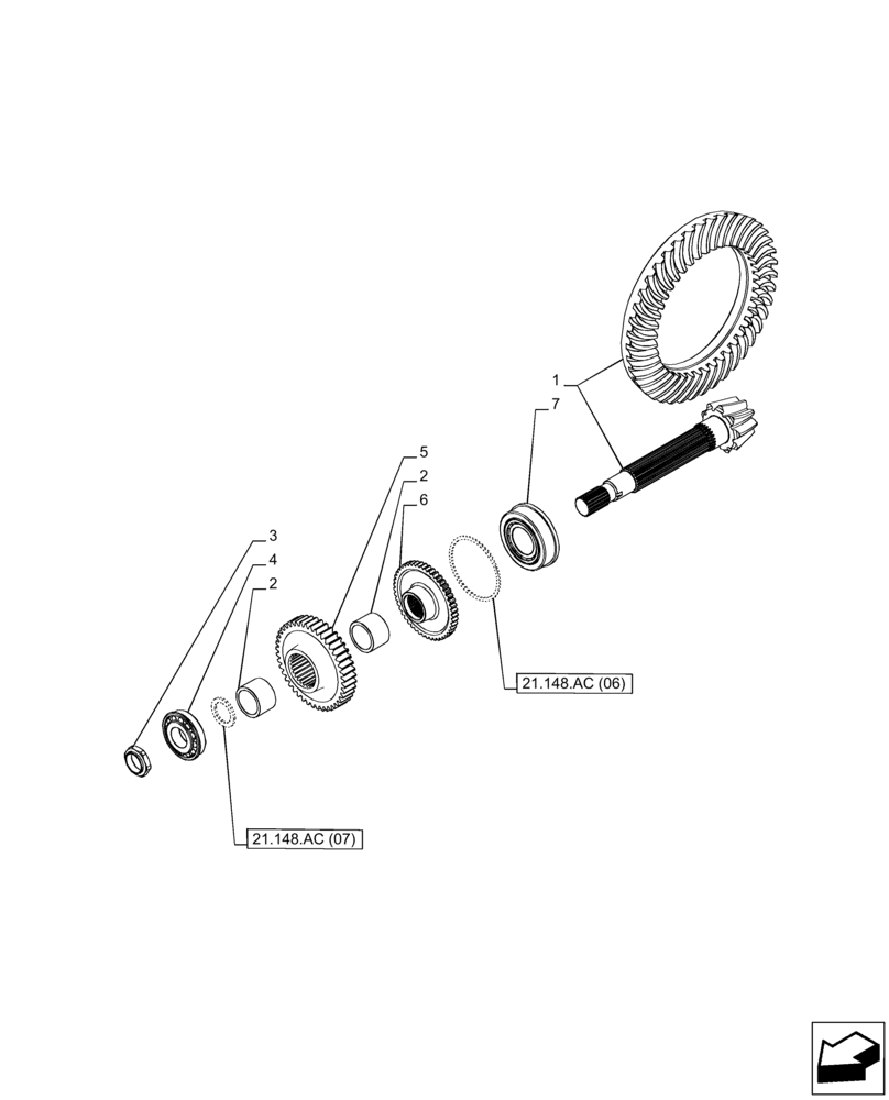 Схема запчастей Case IH PUMA 200 CVT - (21.148.AC[05]) - VAR - 337427, 337433, 391138, 758022 - CENTRAL REDUCTION GEAR, PINION SHAFT, CVT (21) - TRANSMISSION