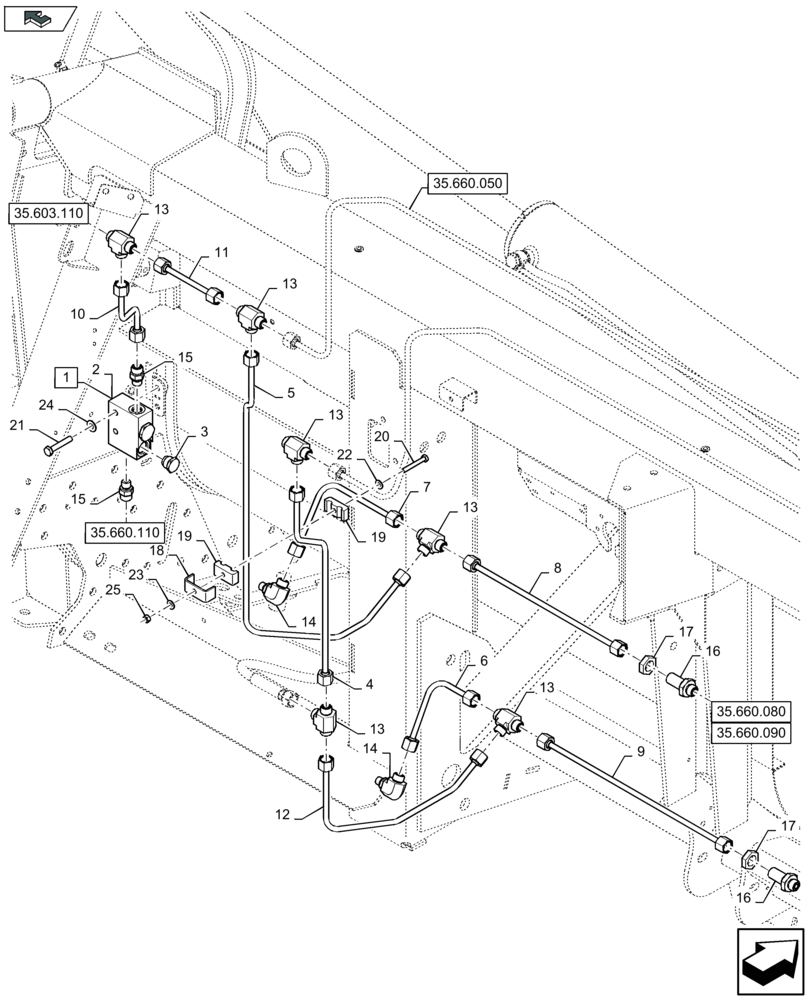 Схема запчастей Case IH 4412F-30 - (35.660.040) - HYDRAULIC FLIP UP LH VALVE (35) - HYDRAULIC SYSTEMS