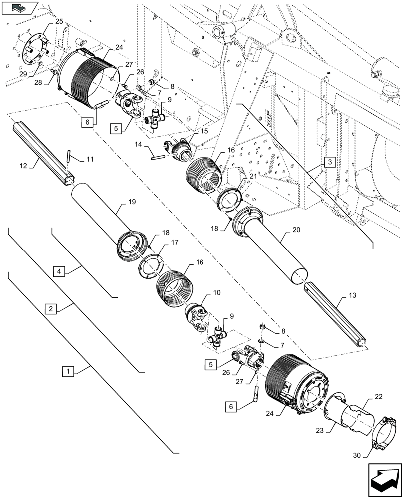 Схема запчастей Case IH 4408F-30 - (58.224.470) - HEADER DRIVE JACKSHAFT (58) - ATTACHMENTS/HEADERS