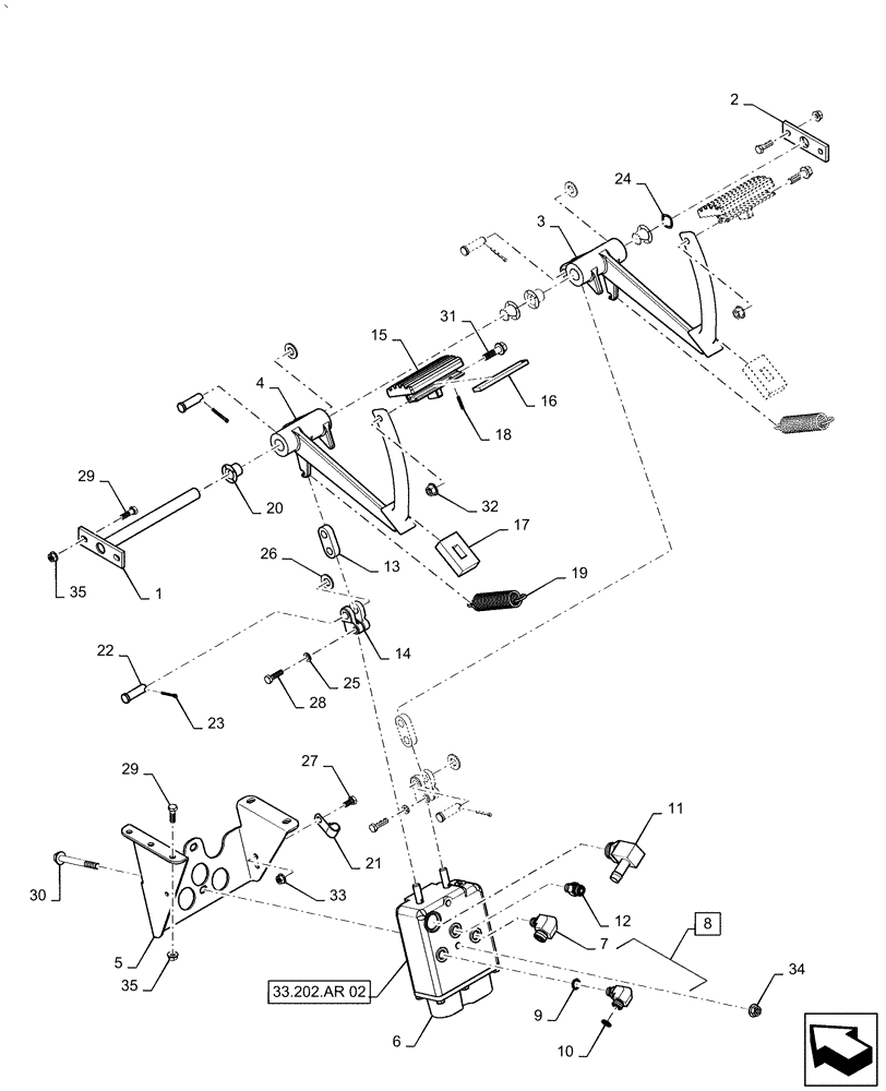 Схема запчастей Case IH AF4088 - (33.202.BN[01]) - PEDAL, BRAKE, HEATER ONLY (33) - BRAKES & CONTROLS