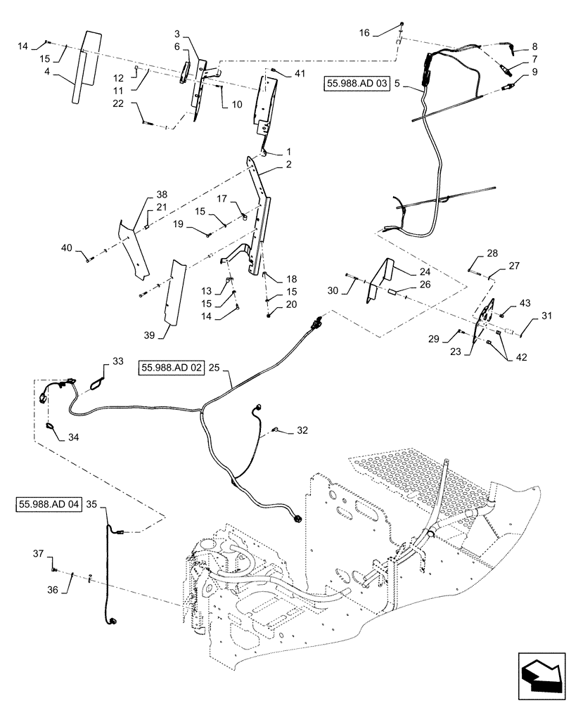 Схема запчастей Case IH QUADTRAC 470 - (55.988.AD[01]) - SCR EXHAUST SYSTEM HARNESS MOUNTING, 470, 500 (55) - ELECTRICAL SYSTEMS