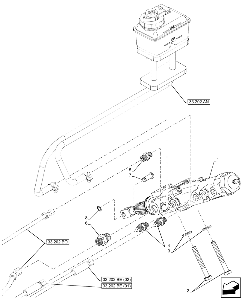 Схема запчастей Case IH FARMLIFT 742 - (33.202.AR) - BRAKE, MASTER CYLINDER (33) - BRAKES & CONTROLS