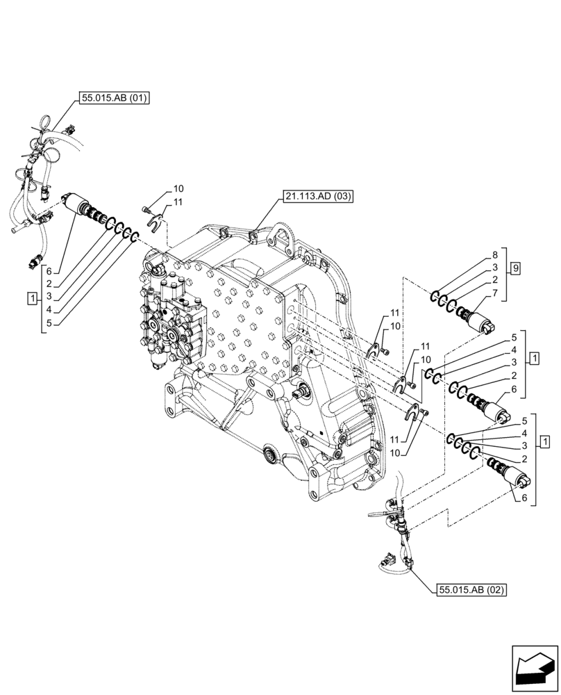 Схема запчастей Case IH FARMLIFT 935 - (55.024.AH[01]) - TRANSMISSION, SOLENOID VALVE, CLUTCH (55) - ELECTRICAL SYSTEMS