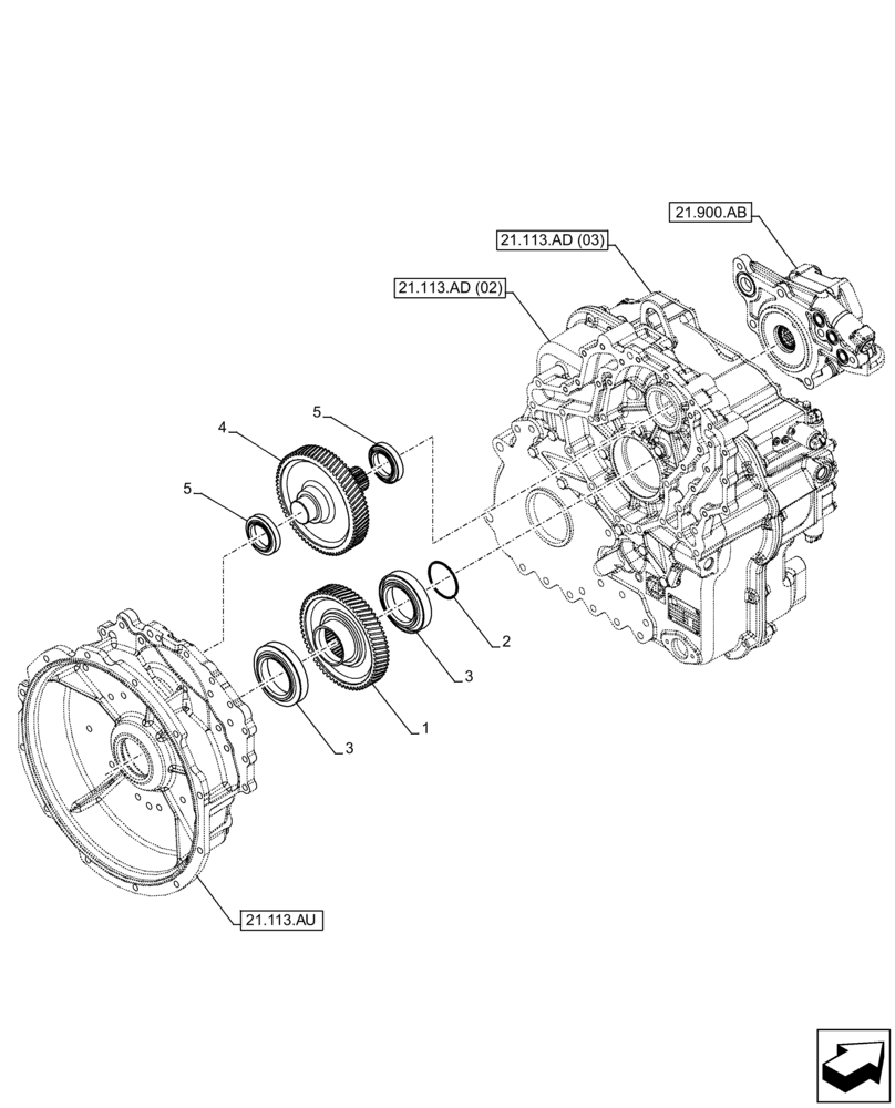 Схема запчастей Case IH FARMLIFT 635 - (21.900.AA) - TRANSMISSION, HYDRAULIC PUMP, GEAR SHAFT (21) - TRANSMISSION