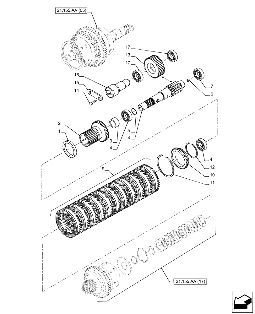 Схема запчастей Case IH PUMA 185 - (21.155.AA[16]) - VAR - 337426, 337428, 337429, 337430, 337431, 337432, 391137, 758017, 758018, 758019, 758020, 758021 - CENTRAL REDUCTION GEAR, CLUTCH, GEAR, REVERSER (21) - TRANSMISSION