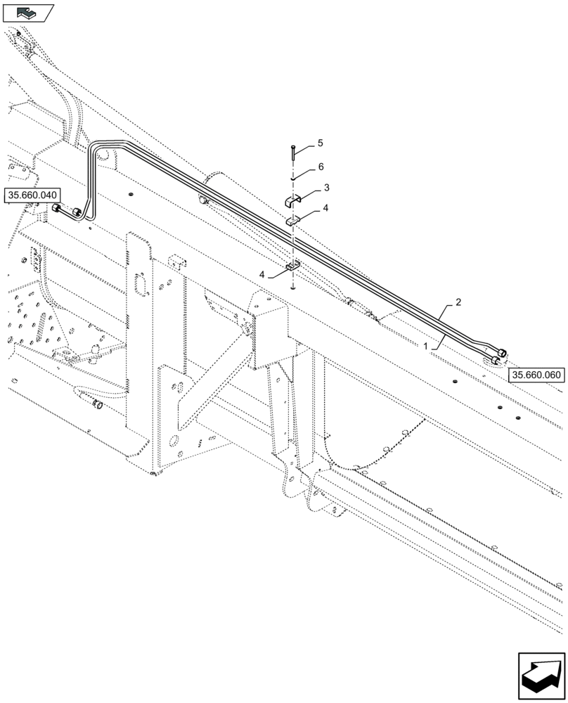 Схема запчастей Case IH 4408F-30 - (35.660.050) - HYDRAULIC FLIP UP TUBES FROM LH VALVE TO MANIFOLD (35) - HYDRAULIC SYSTEMS