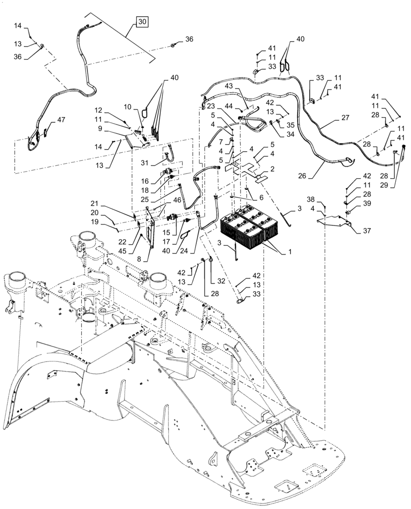 Схема запчастей Case IH STEIGER 540 - (55.302.AI) - BATTERY - TRAY & CABLES (55) - ELECTRICAL SYSTEMS