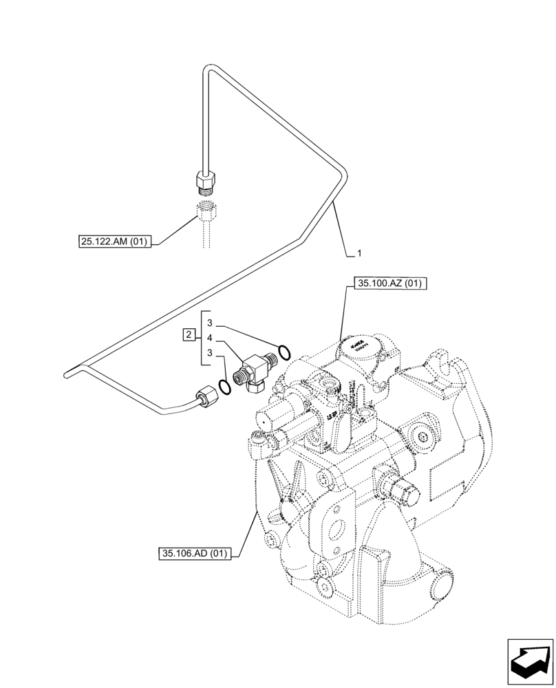 Схема запчастей Case IH PUMA 150 - (25.122.AM[02]) - VAR - 758045, 758046 - FRONT AXLE, SUSPENDED, CONTROL VALVE, LINE, POWERSHIFT (25) - FRONT AXLE SYSTEM