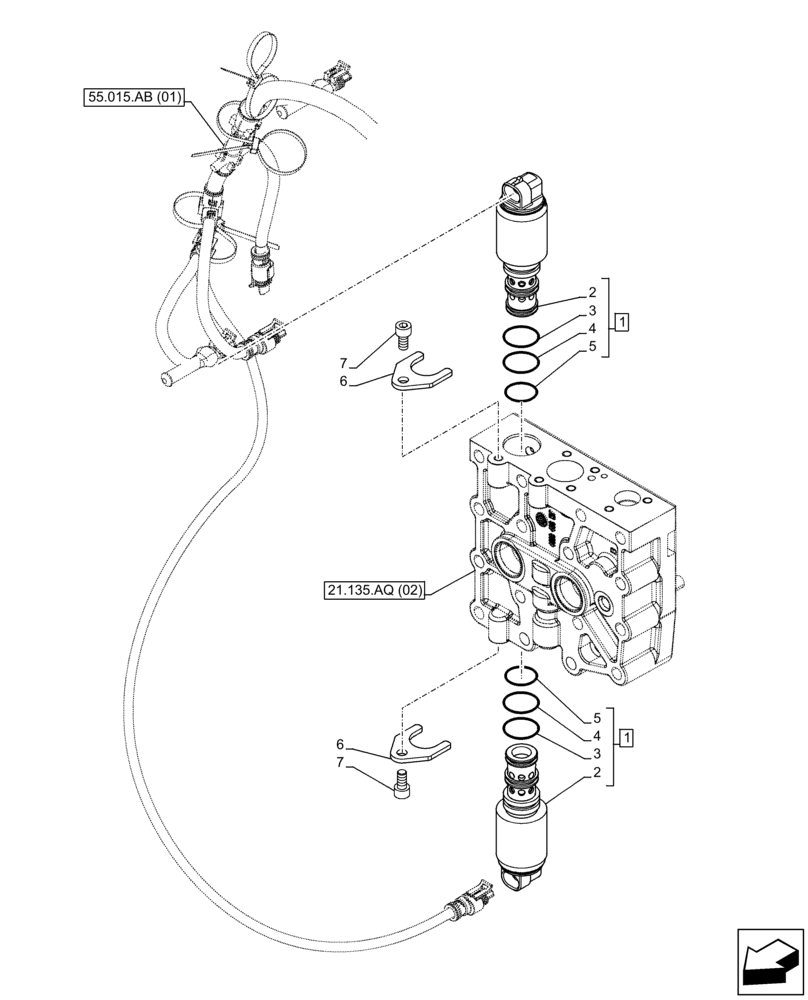 Схема запчастей Case IH FARMLIFT 635 - (55.024.AH[02]) - TRANSMISSION, SOLENOID VALVE, SOLENOID VALVE, CONTROL VALVE (55) - ELECTRICAL SYSTEMS