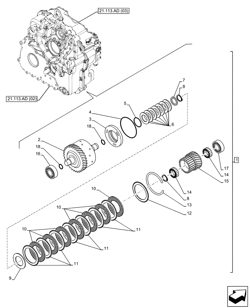 Схема запчастей Case IH FARMLIFT 742 - (21.155.AA[04]) - TRANSMISSION, POWERSHIFT, CLUTCH, K2 (2ND GEAR) (21) - TRANSMISSION