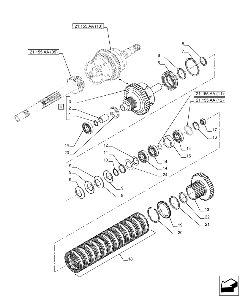 Схема запчастей Case IH PUMA 185 - (21.155.AA[10]) - VAR - 337426, 337428, 337429, 337430, 337431, 337432, 391137, 758017, 758018, 758019, 758020, 758021 - CENTRAL REDUCTION GEAR, RANGE GEAR (21) - TRANSMISSION