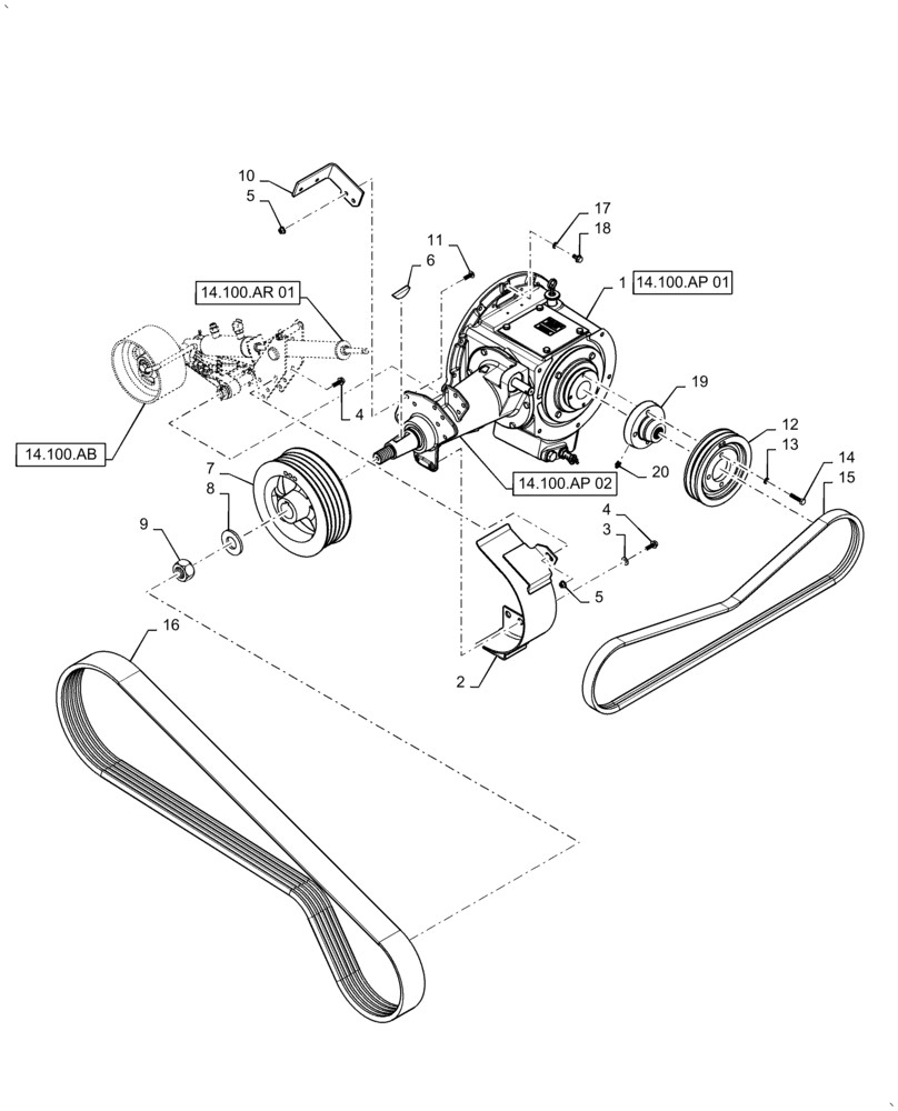 Схема запчастей Case IH AF4088 - (14.100.BH [01]) - PTO, DRIVE BELT, INSTALLATION (14) - MAIN GEARBOX & DRIVE