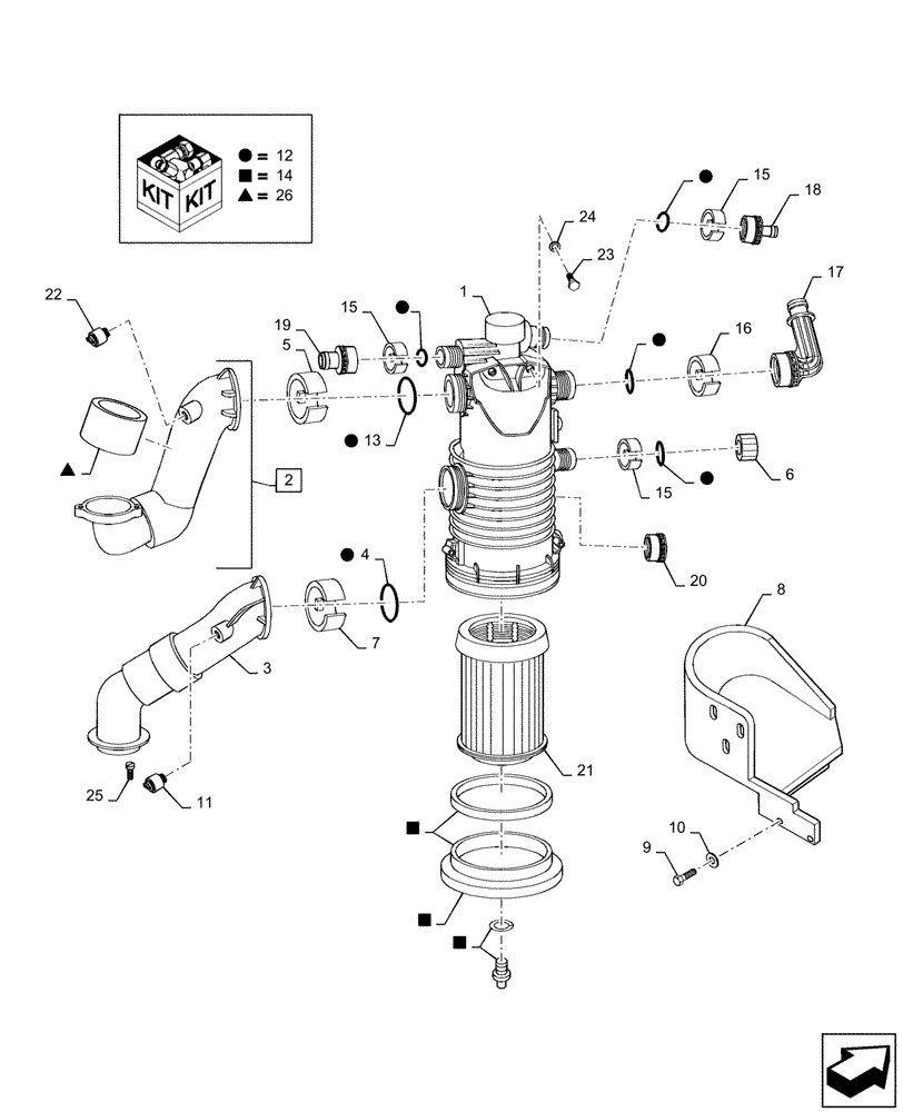 Схема запчастей Case IH MAGNUM 180 - (21.105.02[04]) - PUMPS FOR HYDRAULIC SYSTEM AND LIFT, OIL FILTER, PIPES & SUPPORT, WITH POWERSHIFT TRANSMISSION (21) - TRANSMISSION