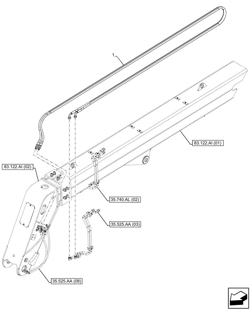 Схема запчастей Case IH FARMLIFT 632 - (35.525.AA[04]) - AUXILIARY HYDRAULIC, HOSE, (6M) (35) - HYDRAULIC SYSTEMS