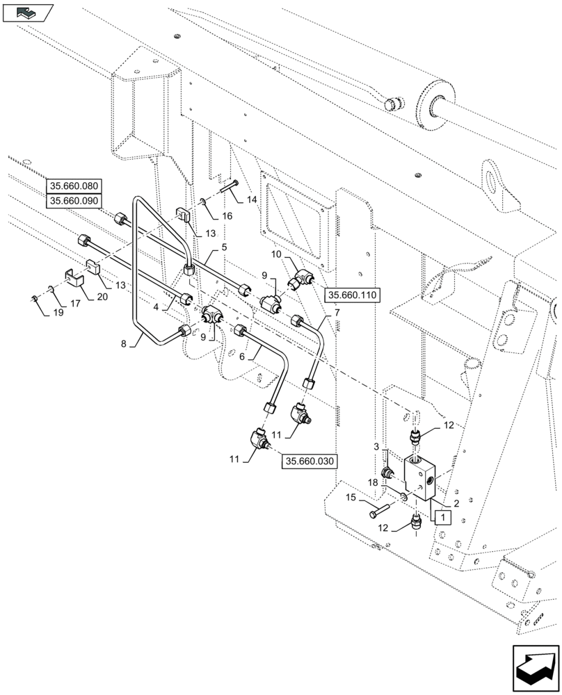 Схема запчастей Case IH 4408F-30 - (35.660.100) - HYDRAULIC FLIP UP RH VALVE (35) - HYDRAULIC SYSTEMS