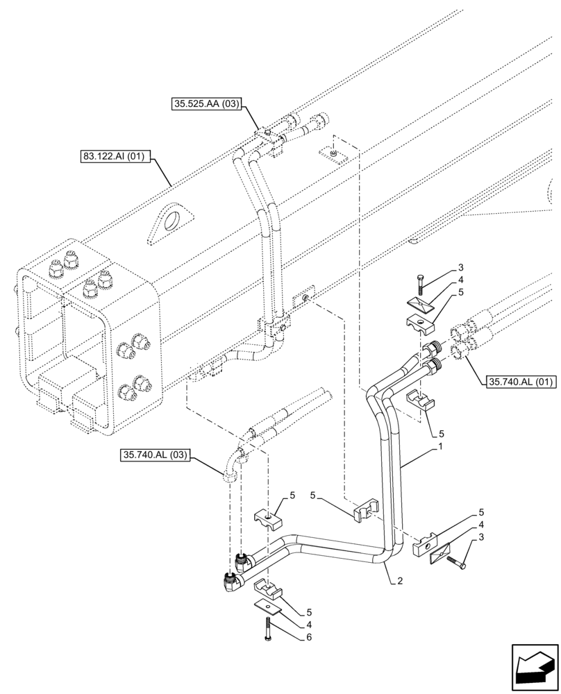 Схема запчастей Case IH FARMLIFT 742 - (35.740.AL[02]) - TILT CYLINDER, TUBE (6 - 7M) (35) - HYDRAULIC SYSTEMS