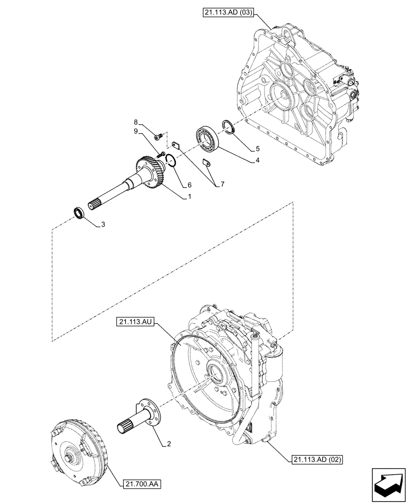 Схема запчастей Case IH FARMLIFT 742 - (21.155.AN) - TRANSMISSION, POWERSHIFT, INPUT SHAFT (21) - TRANSMISSION