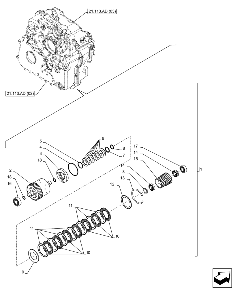 Схема запчастей Case IH FARMLIFT 935 - (21.155.AA[06]) - TRANSMISSION, POWERSHIFT, CLUTCH, K4 (4TH GEAR) (21) - TRANSMISSION