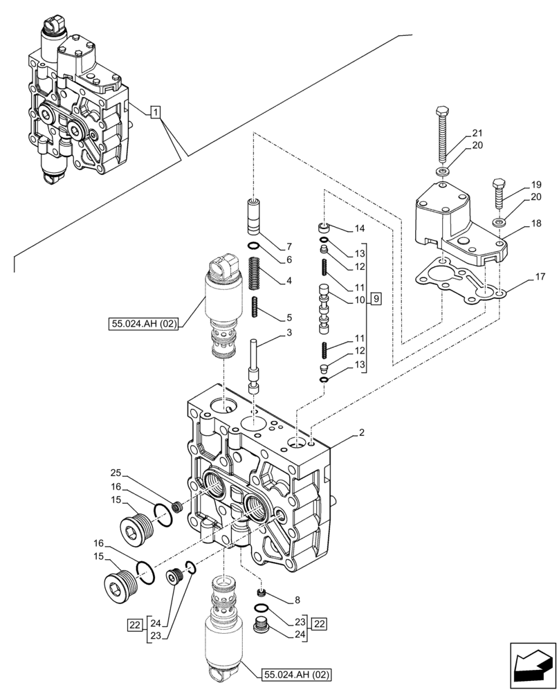 Схема запчастей Case IH FARMLIFT 742 - (21.135.AQ[02]) - TRANSMISSION, POWERSHIFT, CONTROL VALVE, COMPONENTS (21) - TRANSMISSION