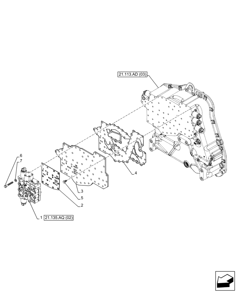 Схема запчастей Case IH FARMLIFT 735 - (21.135.AQ[01]) - TRANSMISSION, POWERSHIFT, CONTROL VALVE (21) - TRANSMISSION