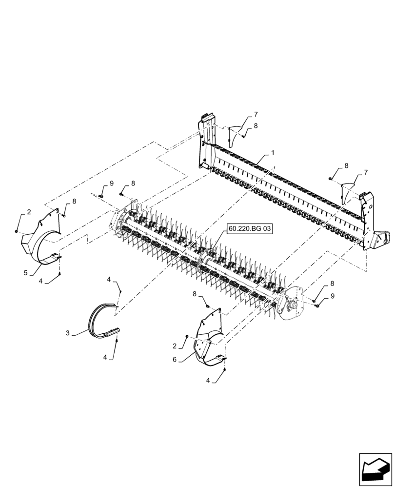 Схема запчастей Case IH RB465 - (60.220.BD[11]) - VAR - 726822 - 1.8M PICKUP ASSEMBLY, 4-BAR, OVERSHOT FEEDER (60) - PRODUCT FEEDING