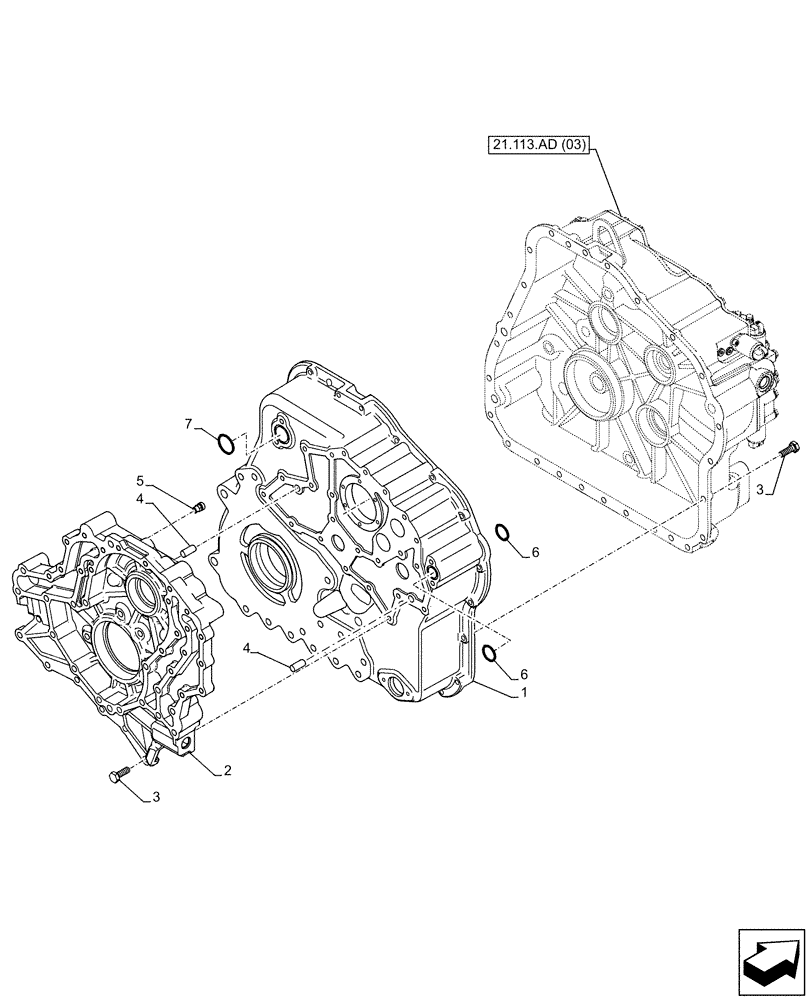 Схема запчастей Case IH FARMLIFT 935 - (21.113.AD[02]) - TRANSMISSION, POWERSHIFT, HOUSING (21) - TRANSMISSION