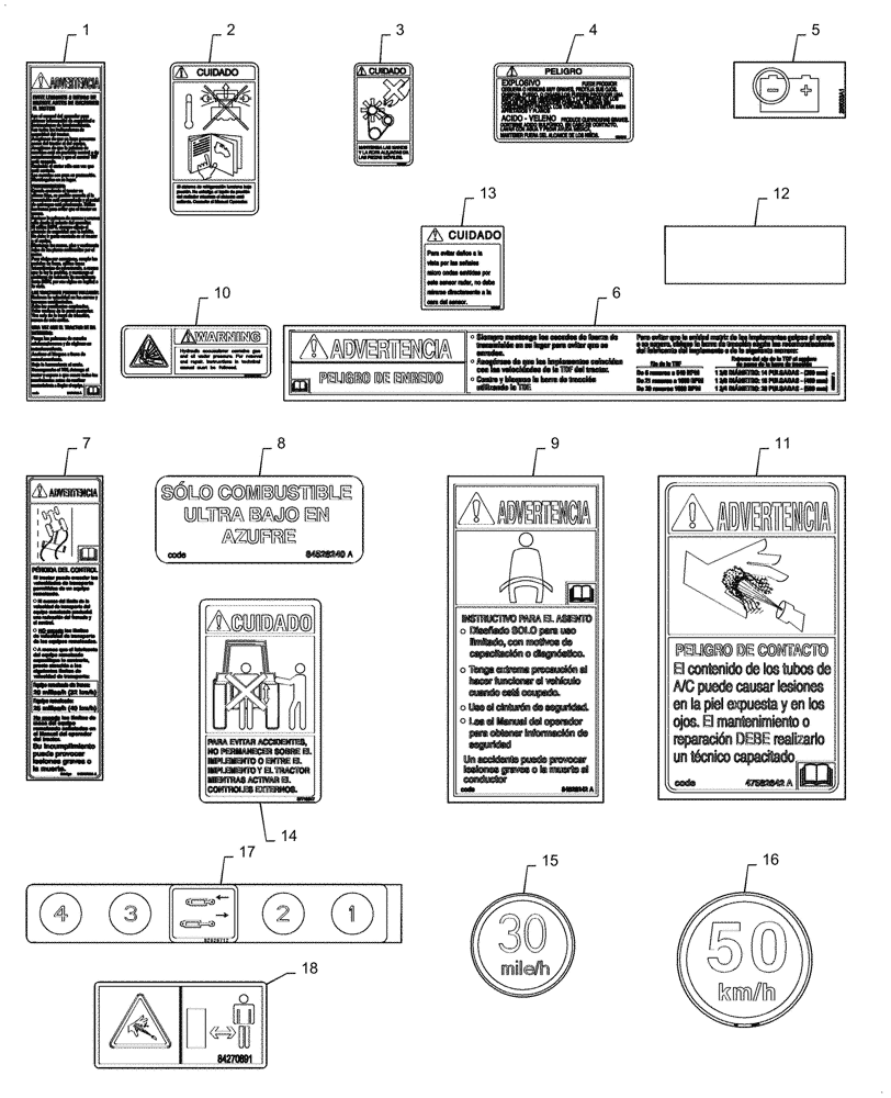 Схема запчастей Case IH MAGNUM 310 - (90.108.AC[06]) - DECALS, SAFETY AND INFORMATIONAL - SPANISH (90) - PLATFORM, CAB, BODYWORK AND DECALS