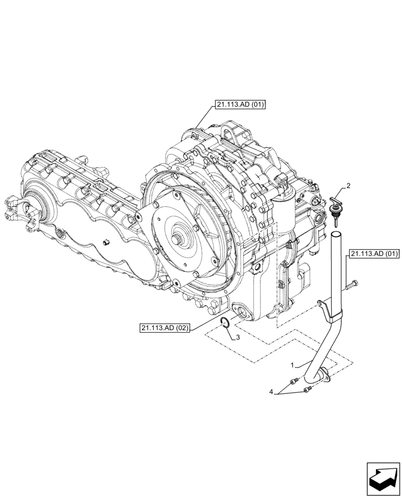 Схема запчастей Case IH FARMLIFT 635 - (21.113.AF) - TRANSMISSION, POWERSHIFT, OIL FILL & DIPSTICK (21) - TRANSMISSION