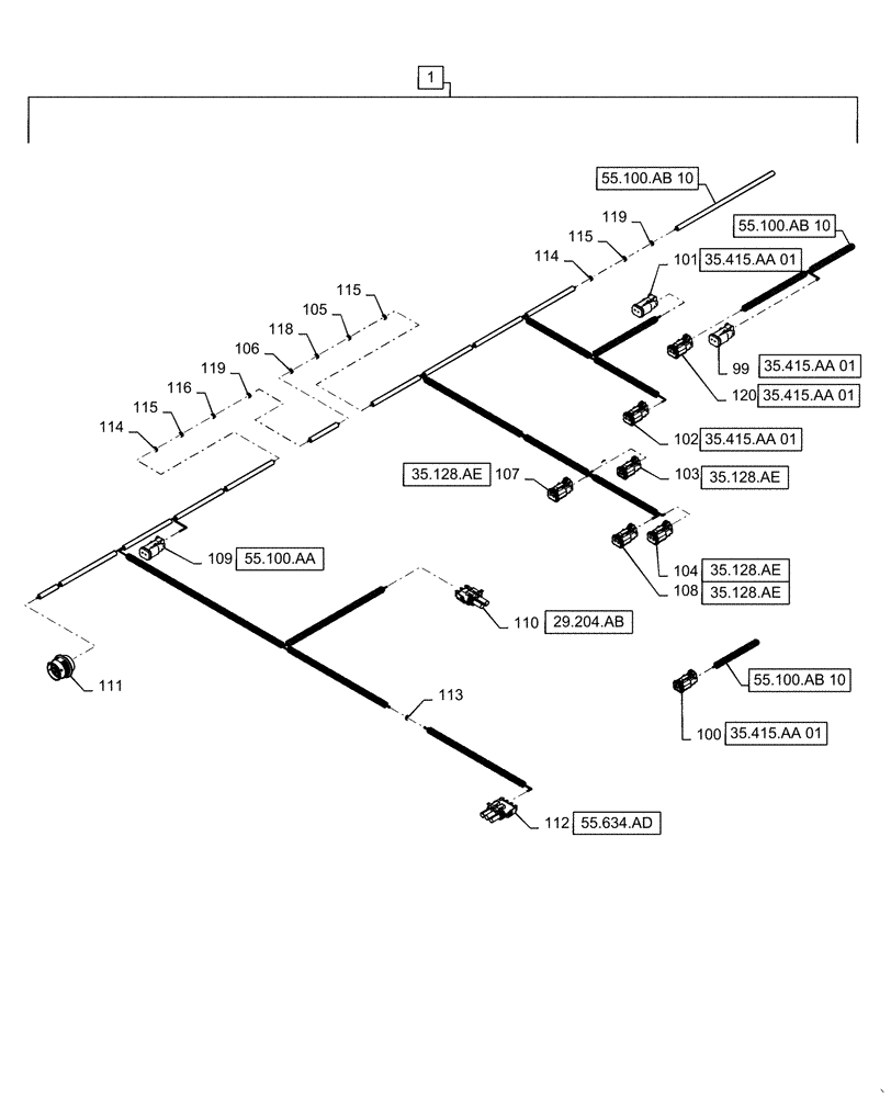 Схема запчастей Case IH WD1903 - (55.100.AB[11]) - WIRE HARNESS, FD, DRAPER OPTION (CONT.) (55) - ELECTRICAL SYSTEMS