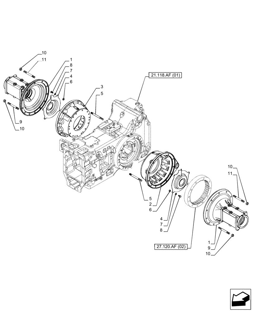 Схема запчастей Case IH PUMA 150 - (27.120.AI[02]) - VAR - 391158, 758052, 758053 - FINAL DRIVE HOUSING, POWERSHIFT (27) - REAR AXLE SYSTEM