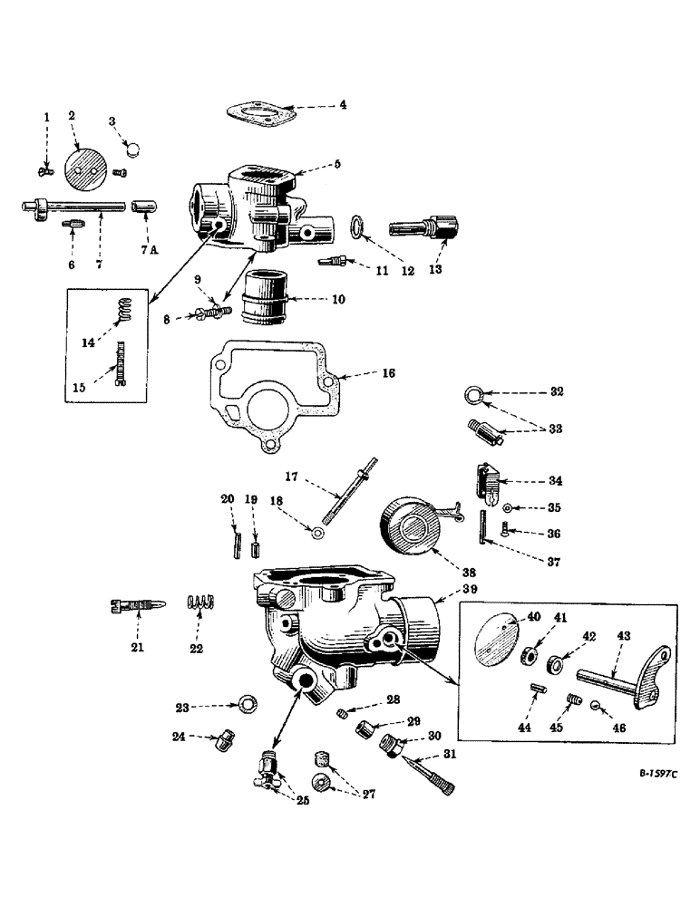 Схема запчастей Case IH FARMALL H - (036C) - ENGINE, CARBURETORS, INTERNATIONAL MODEL D-10, 1 INCH UP DRAFT (01) - ENGINE