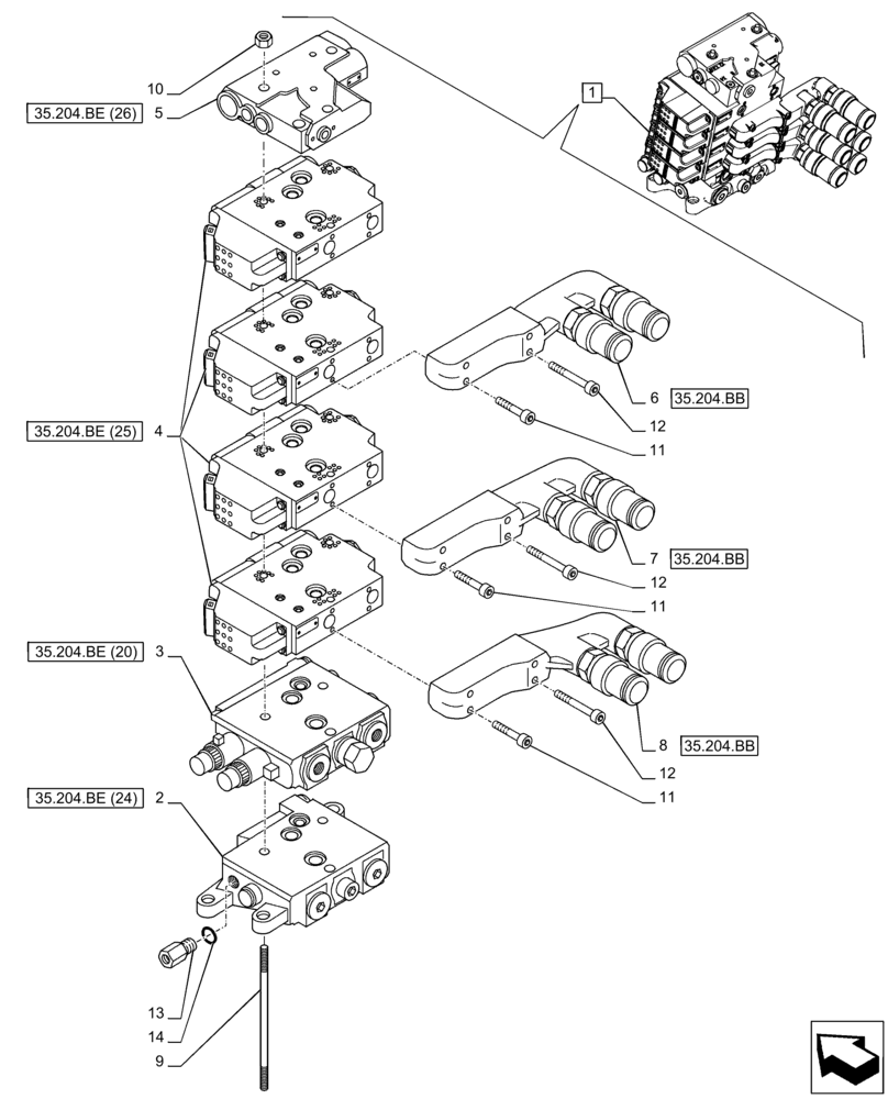 Схема запчастей Case IH PUMA 150 CVT - (35.204.BQ[14]) - VAR - 758060 - 4 REMOTE CONTROL VALVE (EHR), COMPONENTS (35) - HYDRAULIC SYSTEMS