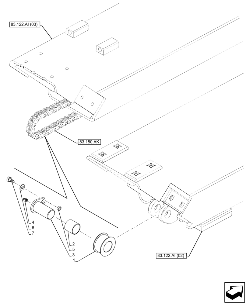 Схема запчастей Case IH FARMLIFT 935 - (83.150.AB) - BOOM, CHAIN, PULLEY, REAR (83) - TELESCOPIC SINGLE ARM