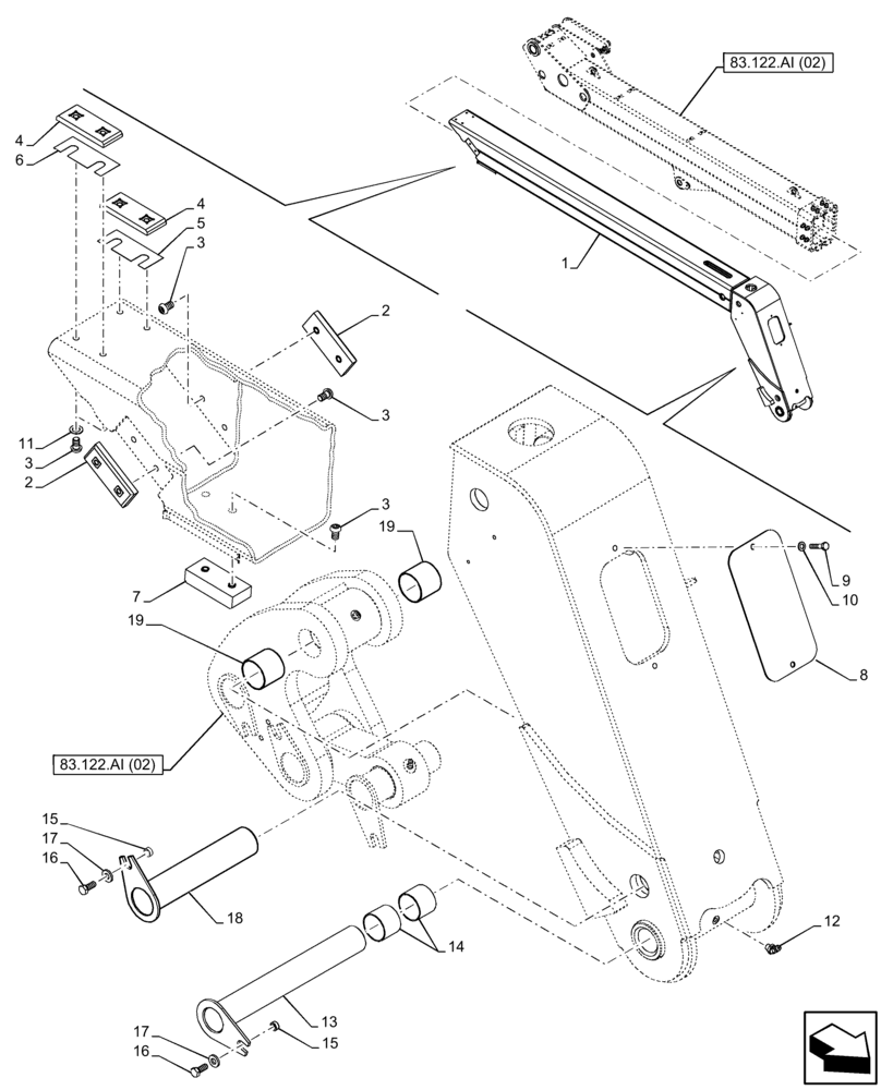 Схема запчастей Case IH FARMLIFT 742 - (83.122.AI[02]) - BOOM EXTENSION (7M) (83) - TELESCOPIC SINGLE ARM