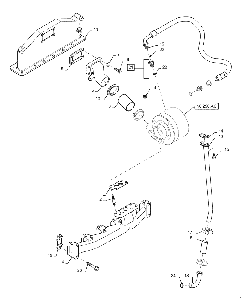 Схема запчастей Case IH RP135 - (10.250.AE[02]) - TURBOCHARGER SYSTEM AND MANIFOLDS, RP165 (10) - ENGINE