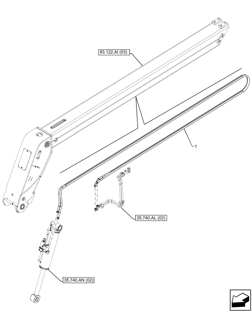 Схема запчастей Case IH FARMLIFT 935 - (35.740.AL[03]) - TILT CYLINDER, HOSE, FRONT (9M) (35) - HYDRAULIC SYSTEMS