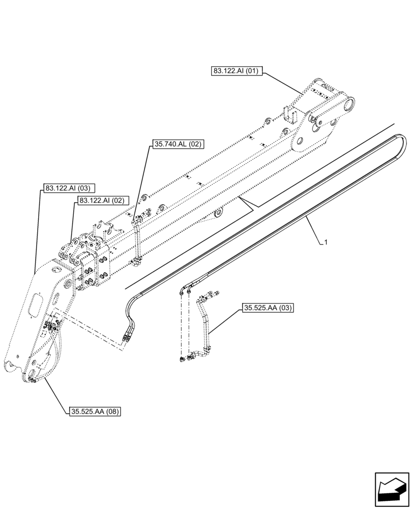 Схема запчастей Case IH FARMLIFT 935 - (35.525.AA[04]) - AUXILIARY HYDRAULIC, HOSE, (9M) (35) - HYDRAULIC SYSTEMS