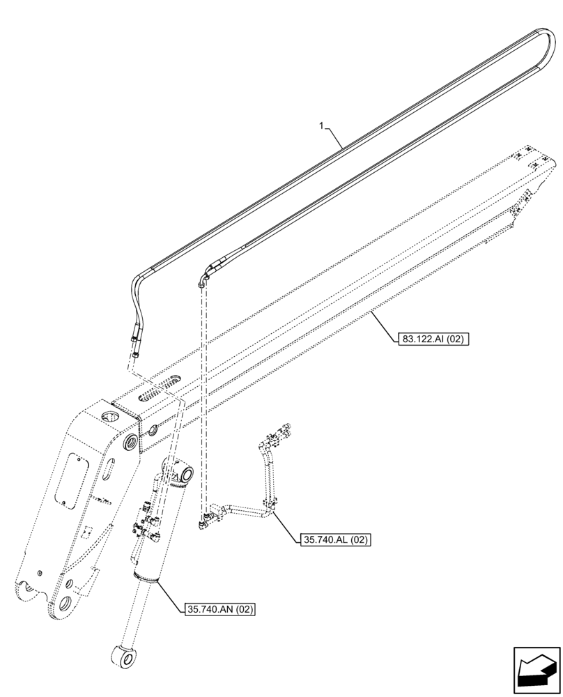 Схема запчастей Case IH FARMLIFT 742 - (35.740.AL[03]) - TILT CYLINDER, HOSE, FRONT (7M) (35) - HYDRAULIC SYSTEMS