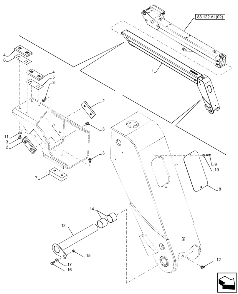 Схема запчастей Case IH FARMLIFT 735 - (83.122.AI[02]) - BOOM EXTENSION (7M) (83) - TELESCOPIC SINGLE ARM