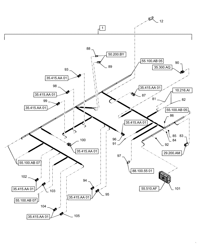 Схема запчастей Case IH WD2303 - (55.100.AB[06]) - WIRE HARNESS. FM, NON-DRAPER OPTION (CONT.) (55) - ELECTRICAL SYSTEMS