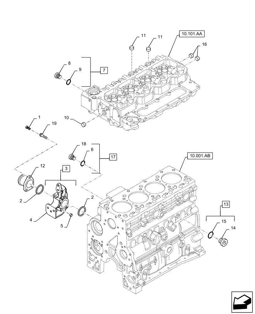 Схема запчастей Case IH 170A - (10.400.AE) - ENGINE COOLING SYSTEM INLET (10) - ENGINE