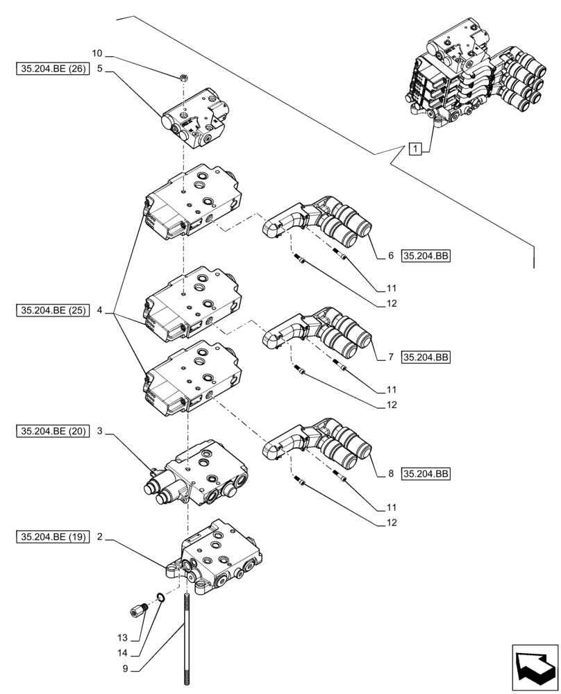 Схема запчастей Case IH PUMA 150 - (35.204.BQ[02]) - VAR - 391165, 758059 - 3 REMOTE CONTROL VALVE (EHR), COMPONENTS (35) - HYDRAULIC SYSTEMS